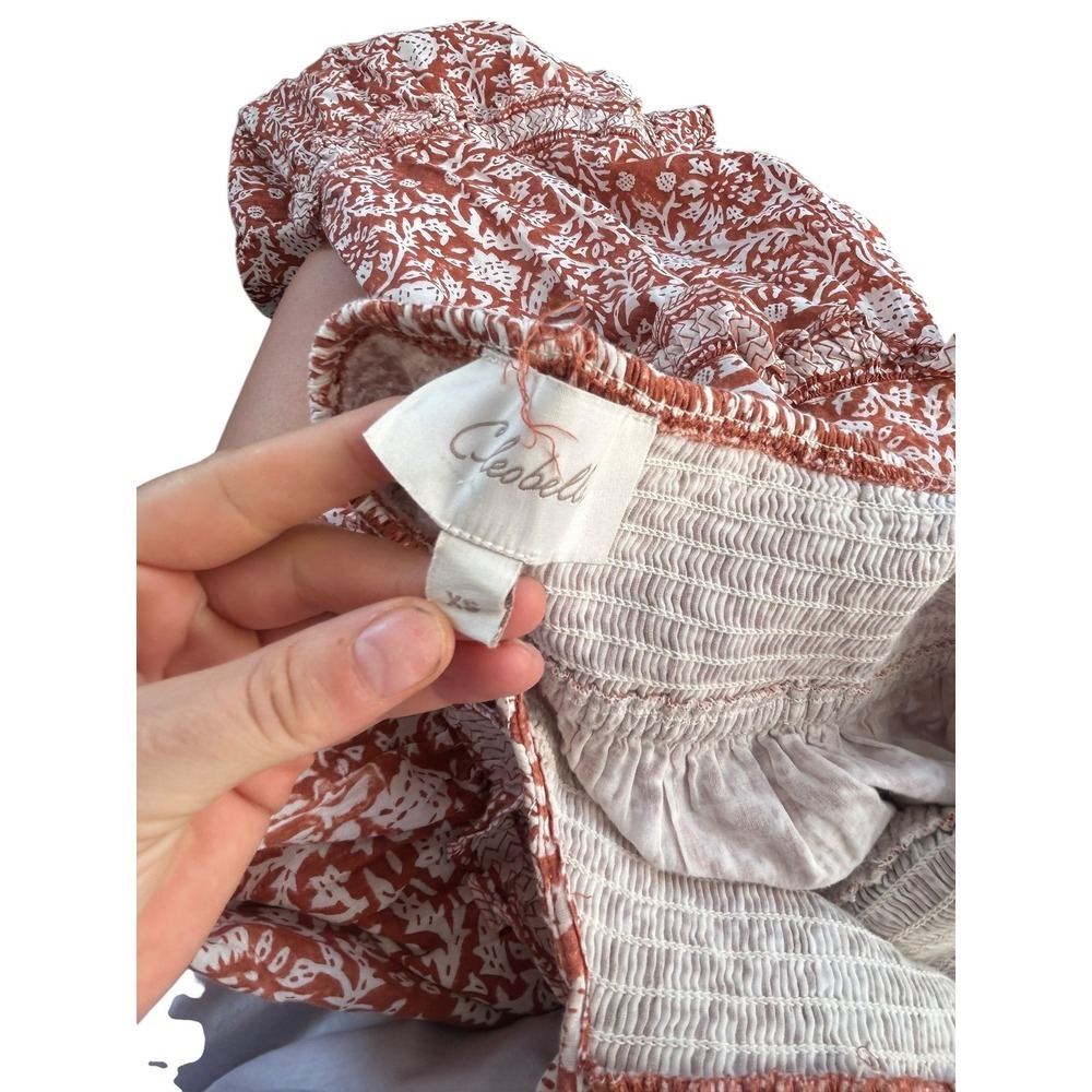 Cleobella Smocked Tiered Maxi Dress Floral Print Rust White XS Haltet Neck - Picture 5 of 7